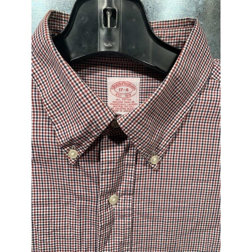 Brooks Brothers Red/Black Checks 17-4 Button Down Single Pocket Dress Shirt